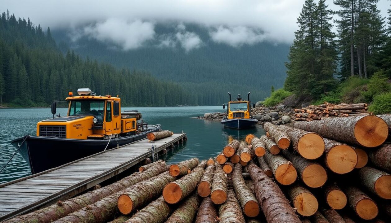 des grumes de conifères jeunesse sont livrées à sitka pour la construction du nouvel abri pédagogique pacific high, favorisant l'apprentissage en pleine nature.